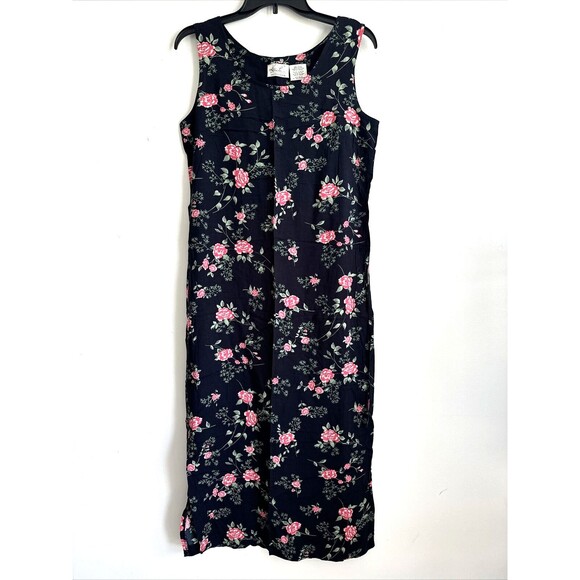 Vintage Kathie Lee Dress Black Floral Sleeveless Slip Tank Tie Back Size 4/6 - Picture 2 of 10